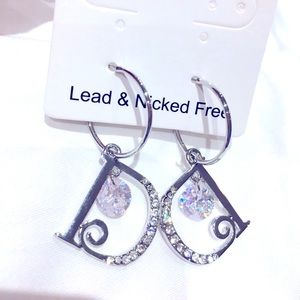 Earrings initial D Chrystal and silver tone